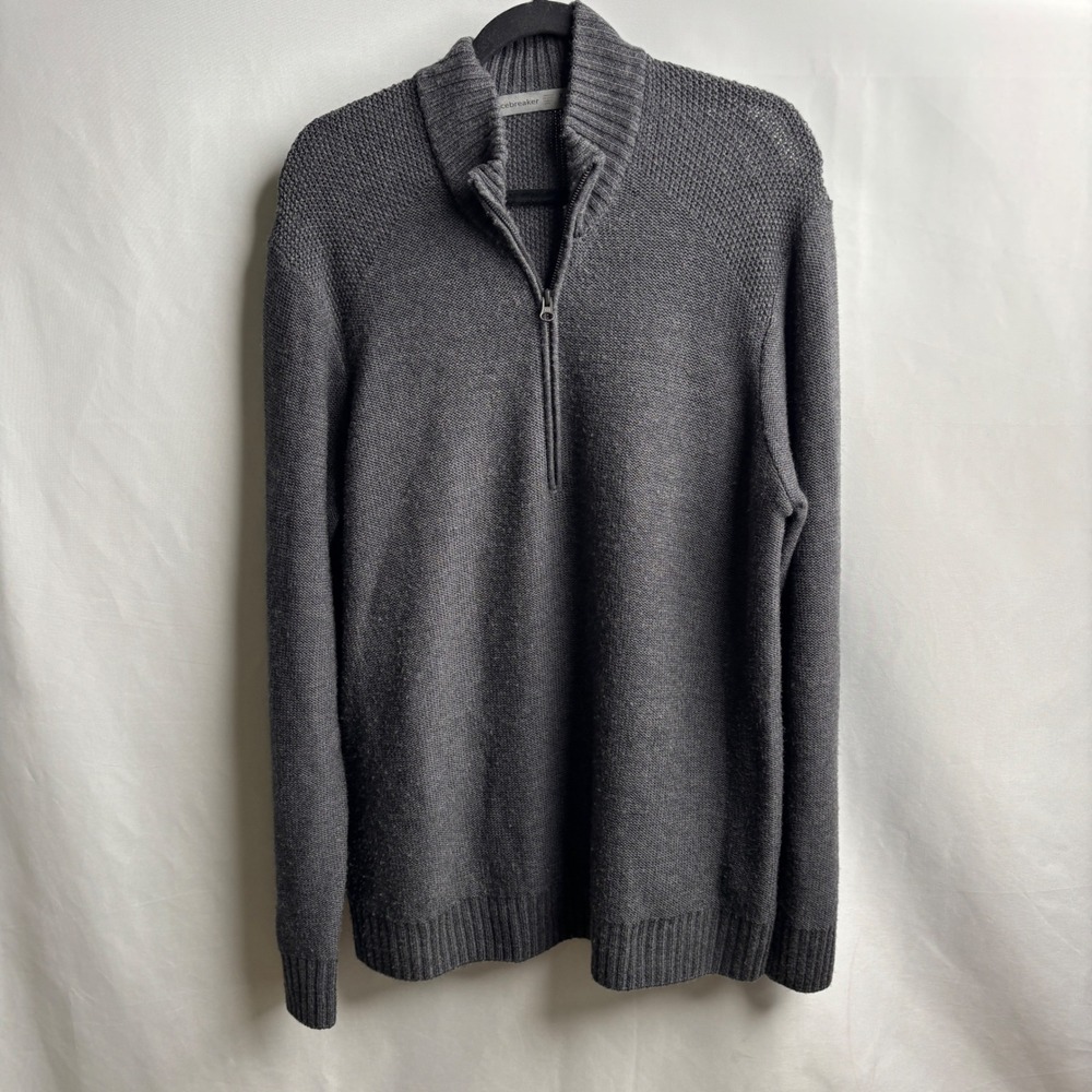 Icebreaker Mens Gray 100% Wool Quarter Zip Sweater XL Minimalist Casual Outdoor